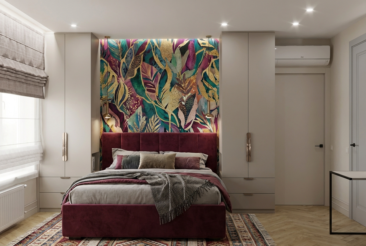 Дизайн спальни в стиле Эклектика — фото интерьера от нейросети RoomGPT