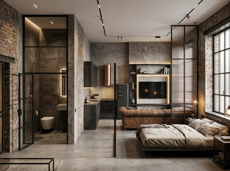 Дизайн гостиной в стиле Лофт — фото интерьера от нейросети RoomGPT