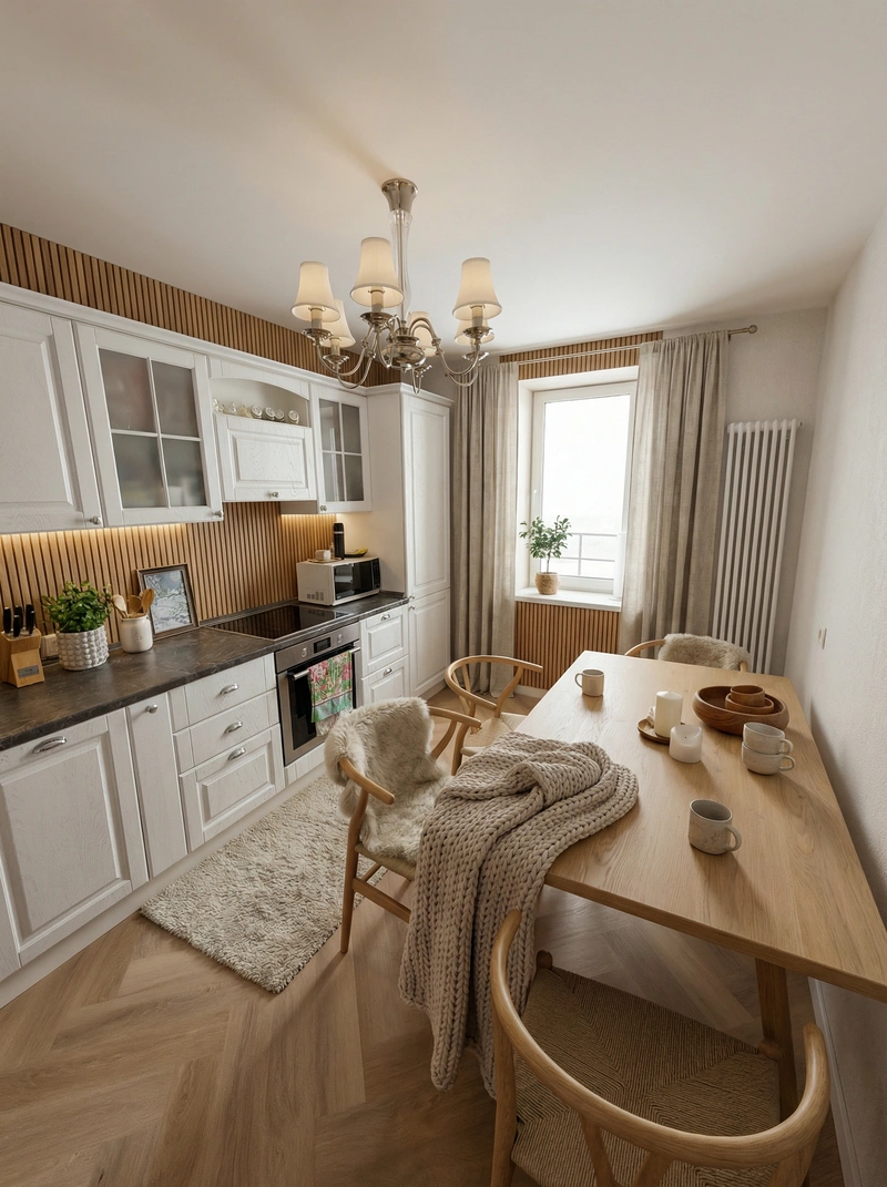 Дизайн интерьера в стиле Хюгге — Кухня от нейросети RoomGPT