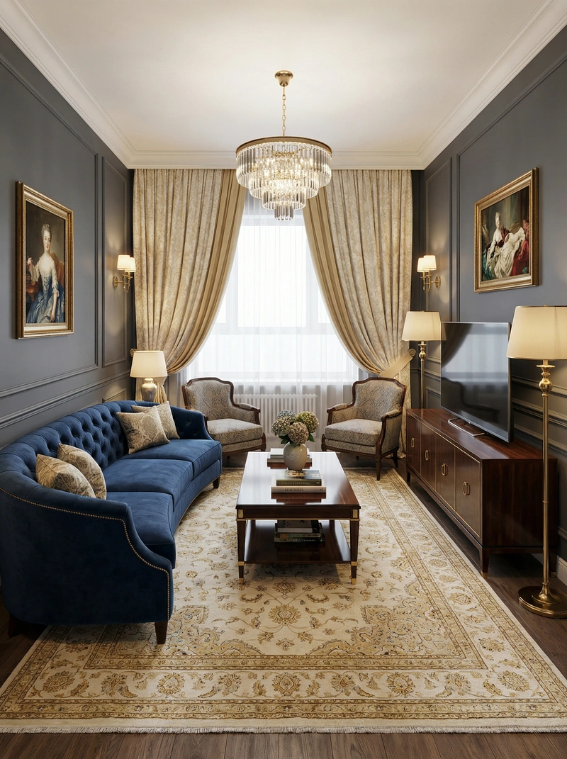 Дизайн интерьера в стиле Классика — Гостиная от нейросети RoomGPT