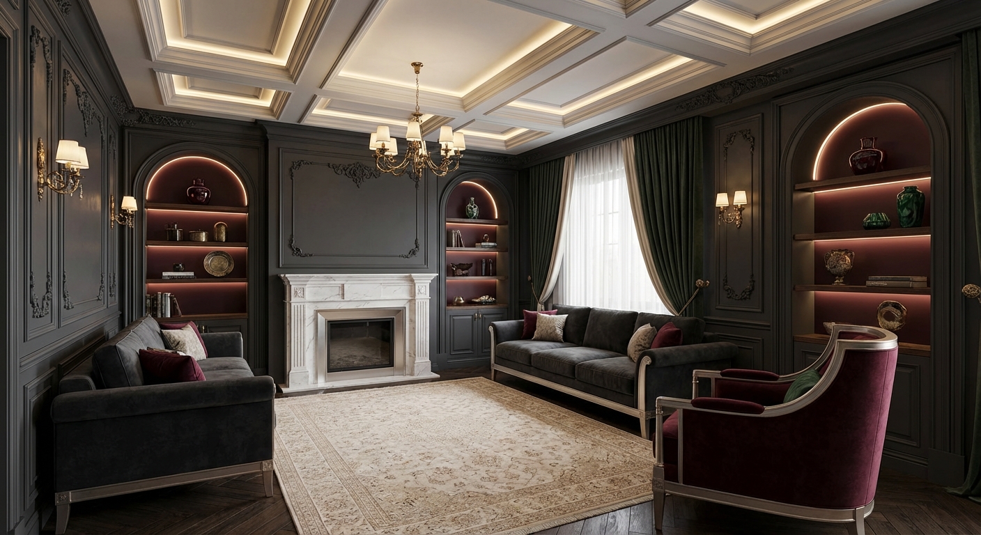 Дизайн гостиной в стиле Классика — фото интерьера от нейросети RoomGPT