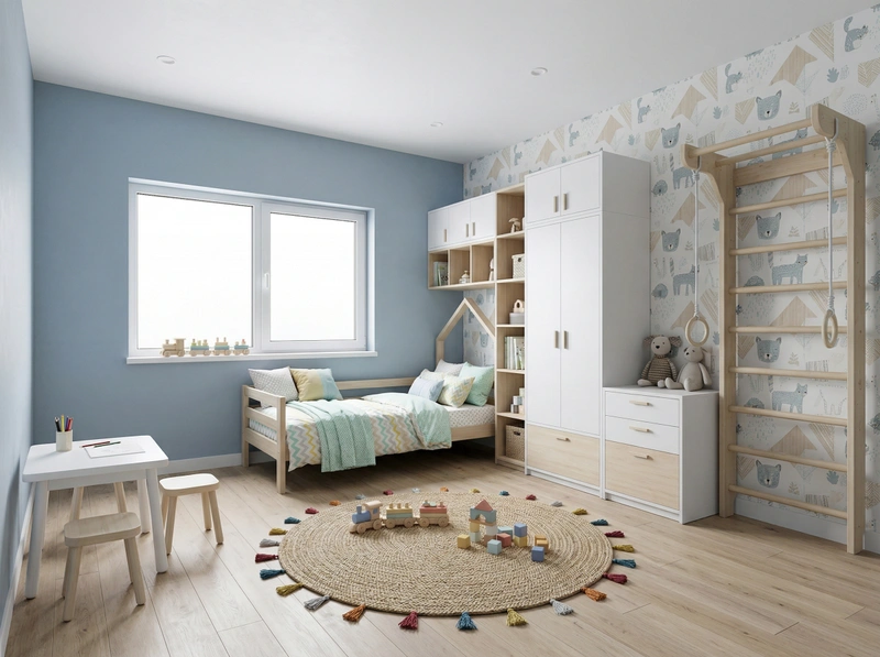 Дизайн детской в стиле Сканди — фото интерьера от нейросети RoomGPT