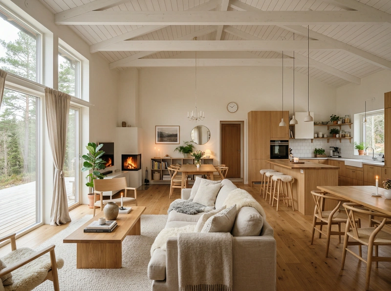 Дизайн гостиной в стиле Хюгге — фото интерьера от нейросети RoomGPT