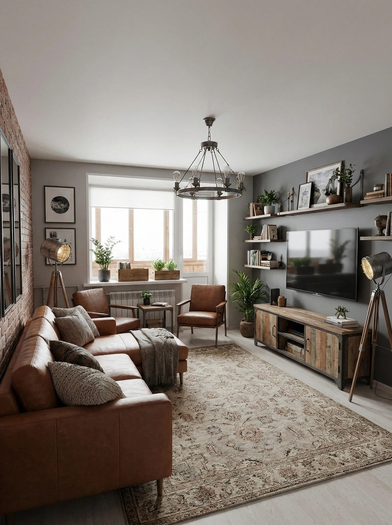 Дизайн интерьера в стиле Лофт — Гостиная от нейросети RoomGPT