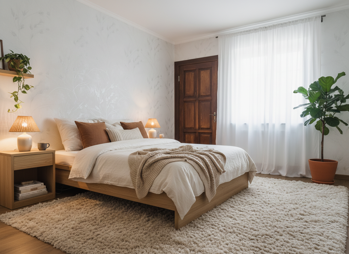 Дизайн спальни в стиле Хюгге — фото интерьера от нейросети RoomGPT