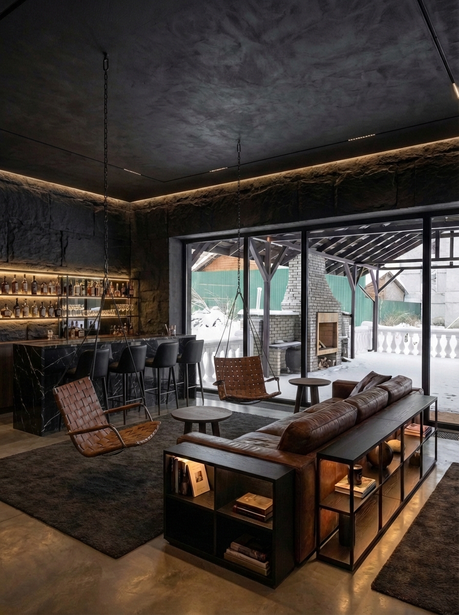 Дизайн гостиной в стиле Блэктэк — фото интерьера от нейросети RoomGPT