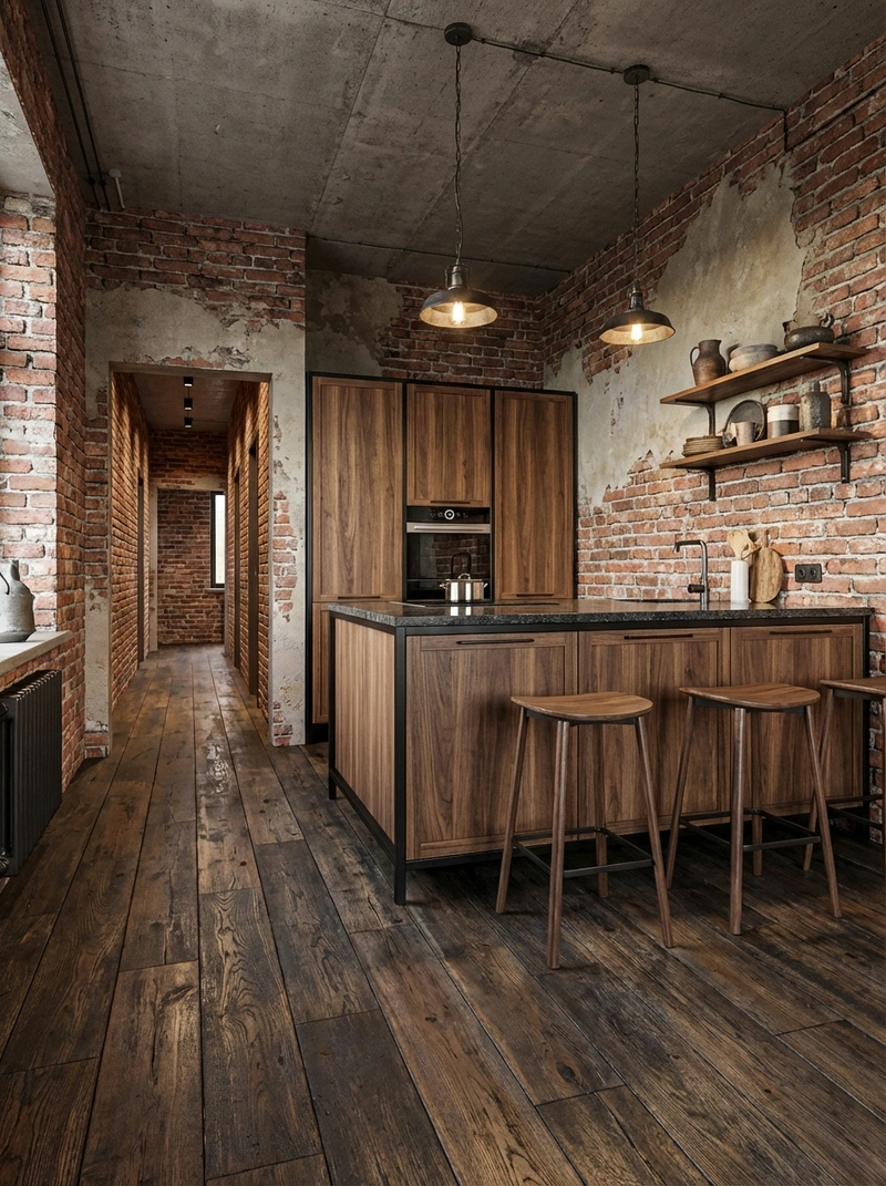Дизайн интерьера в стиле Лофт — Кухня от нейросети RoomGPT