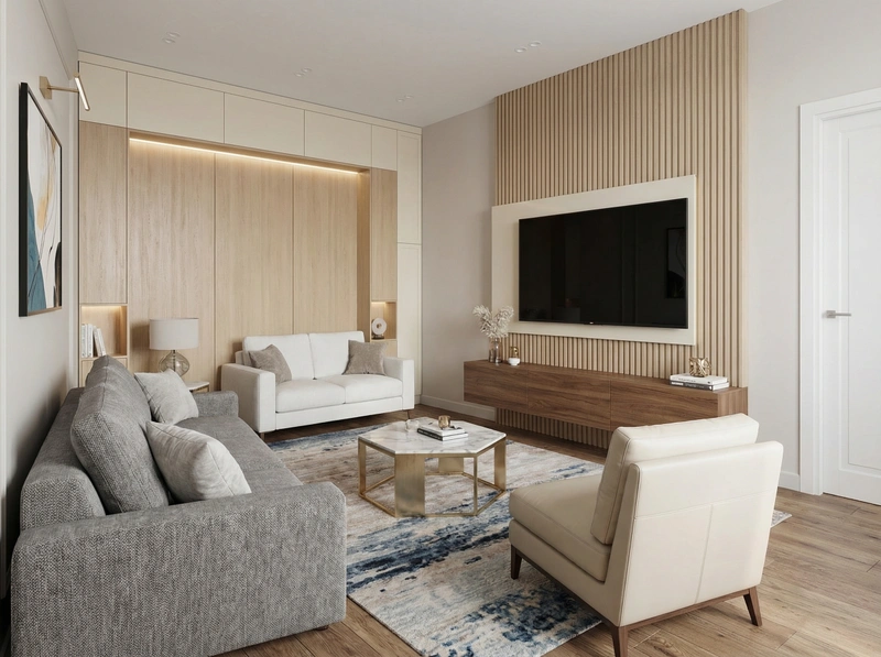 Дизайн гостиной в стиле Контемпорари — фото интерьера от нейросети RoomGPT