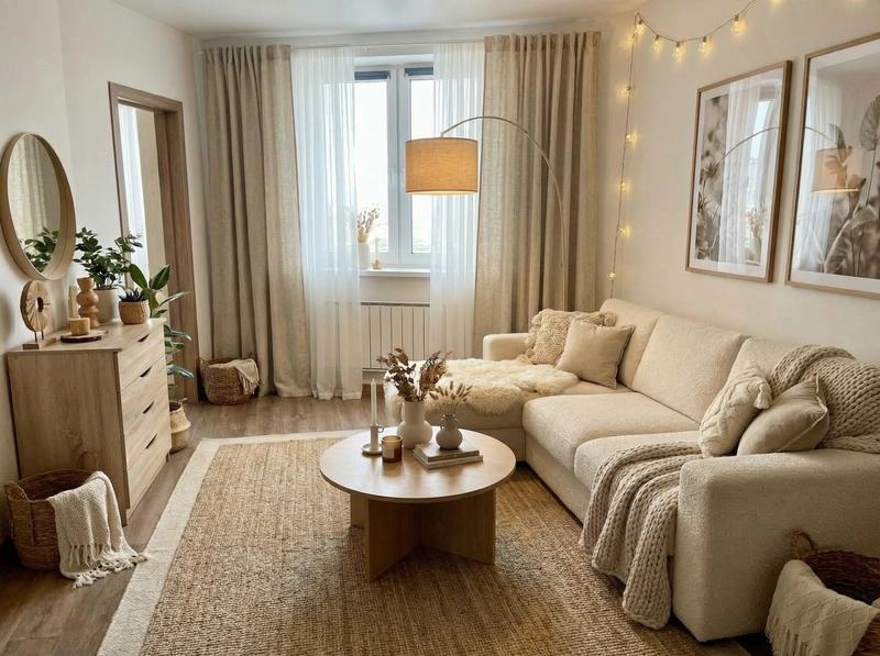 Дизайн интерьера в стиле Хюгге — Гостиная от нейросети RoomGPT