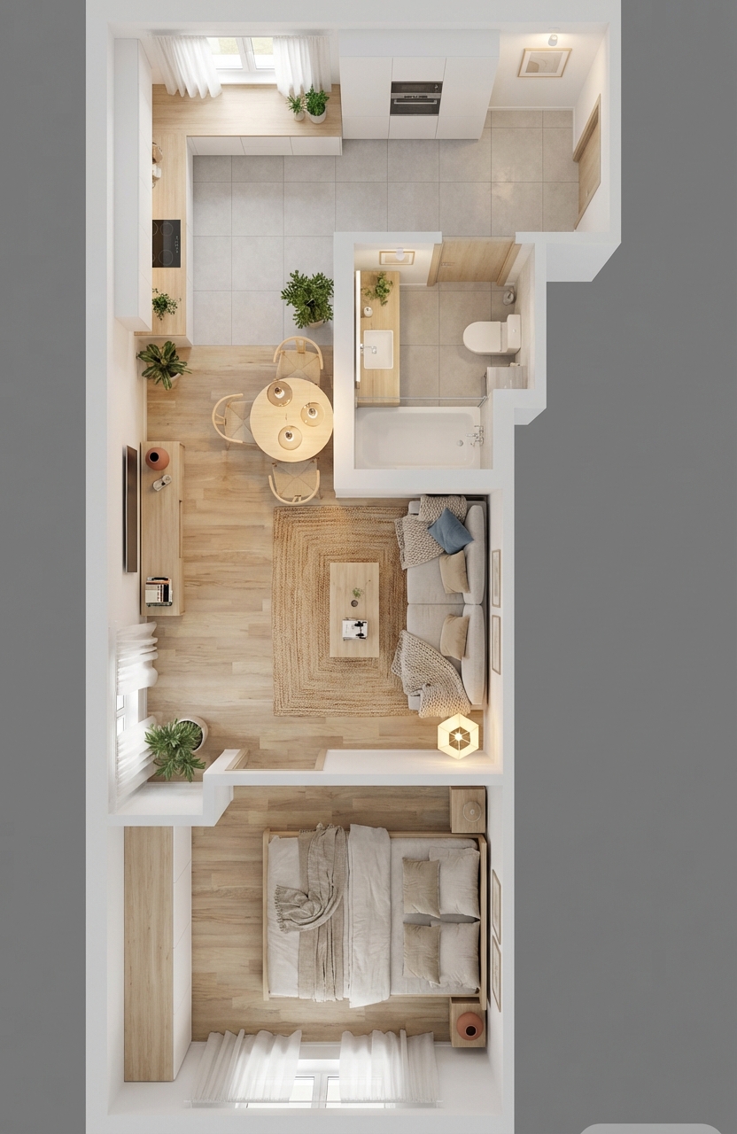 Дизайн гостиной в стиле Хюгге — фото интерьера от нейросети RoomGPT