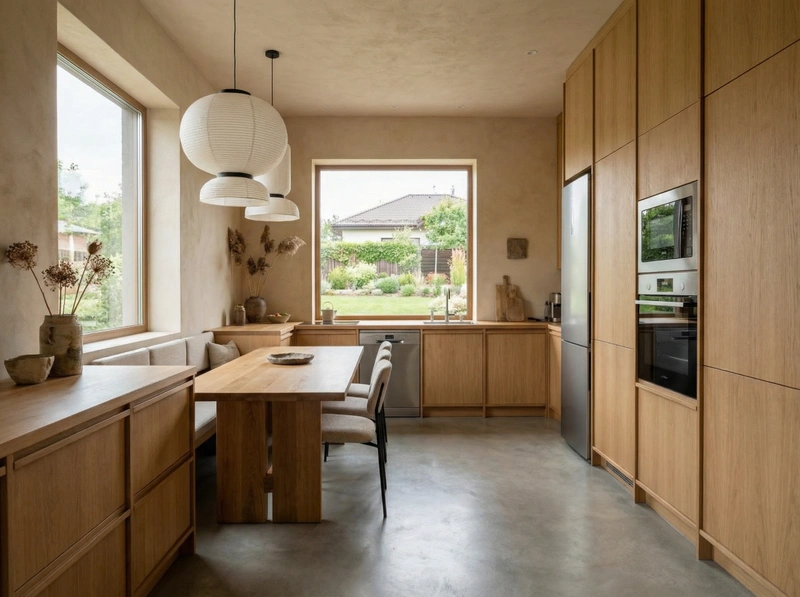 Дизайн кухни в стиле Japandi — фото интерьера от нейросети RoomGPT