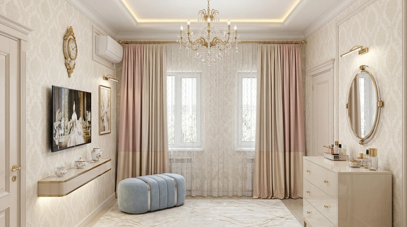 Дизайн спальни в стиле Неоклассика — фото интерьера от нейросети RoomGPT