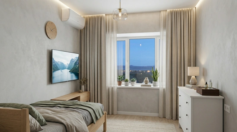 Дизайн спальни в стиле Сканди — фото интерьера от нейросети RoomGPT