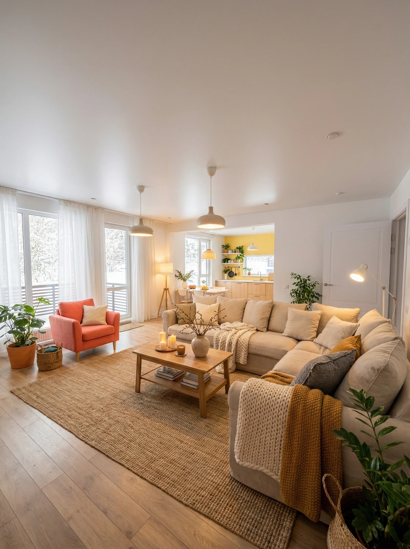 Дизайн интерьера в стиле Хюгге — Гостиная от нейросети RoomGPT