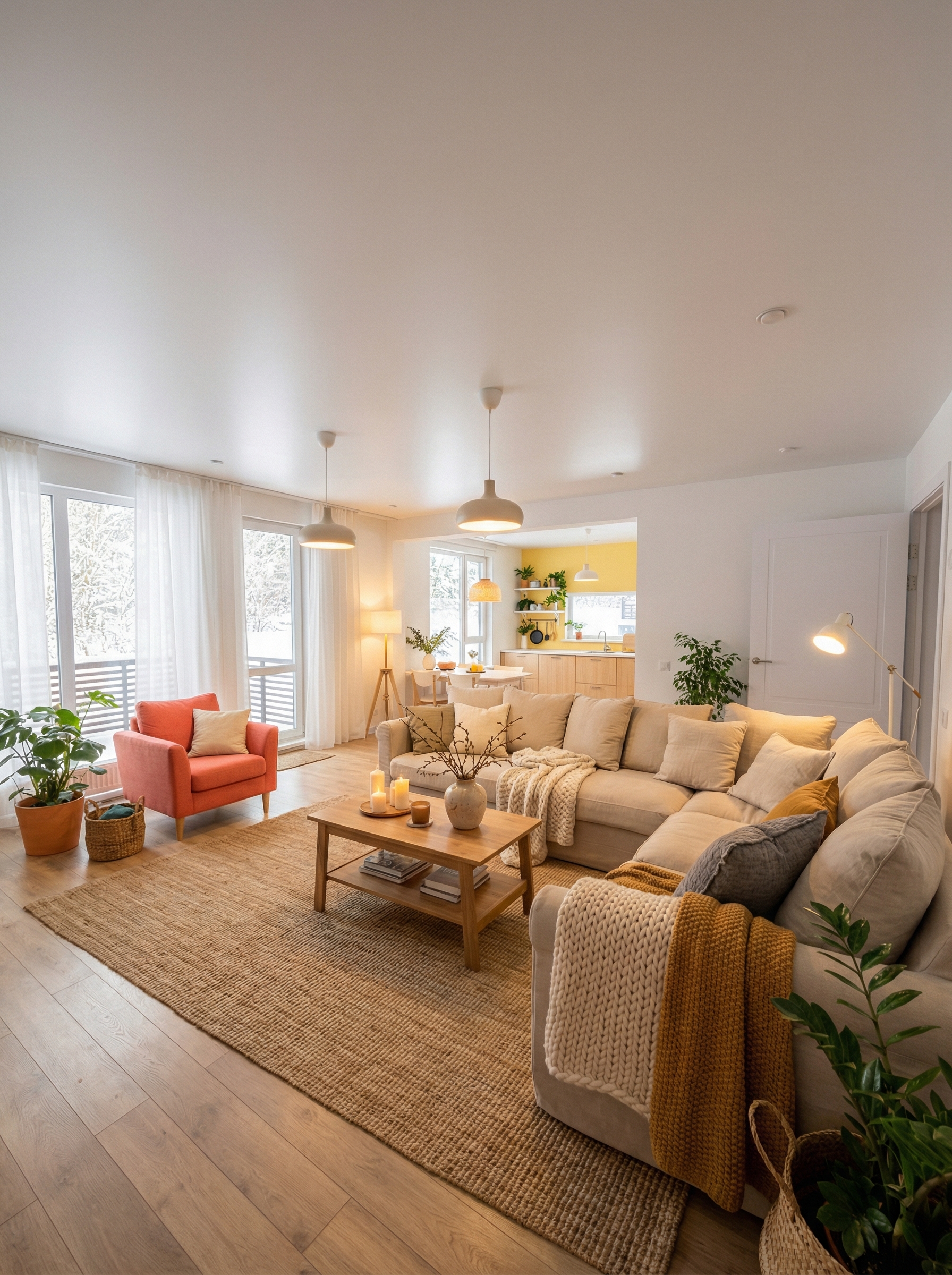 Дизайн гостиной в стиле Хюгге — фото интерьера от нейросети RoomGPT