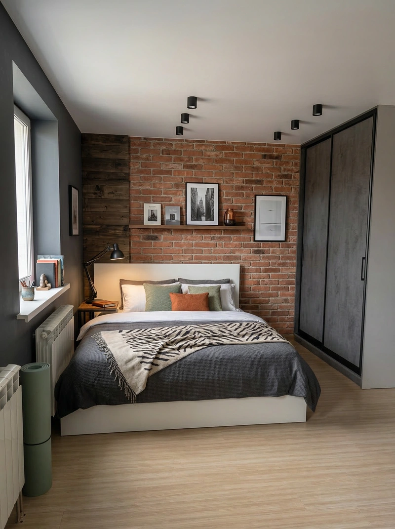 Дизайн спальни в стиле Лофт — фото интерьера от нейросети RoomGPT