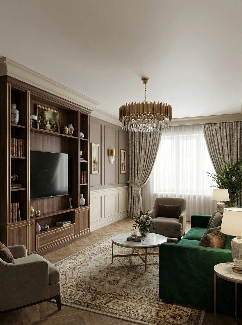 Дизайн интерьера в стиле Классика — Гостиная от нейросети RoomGPT