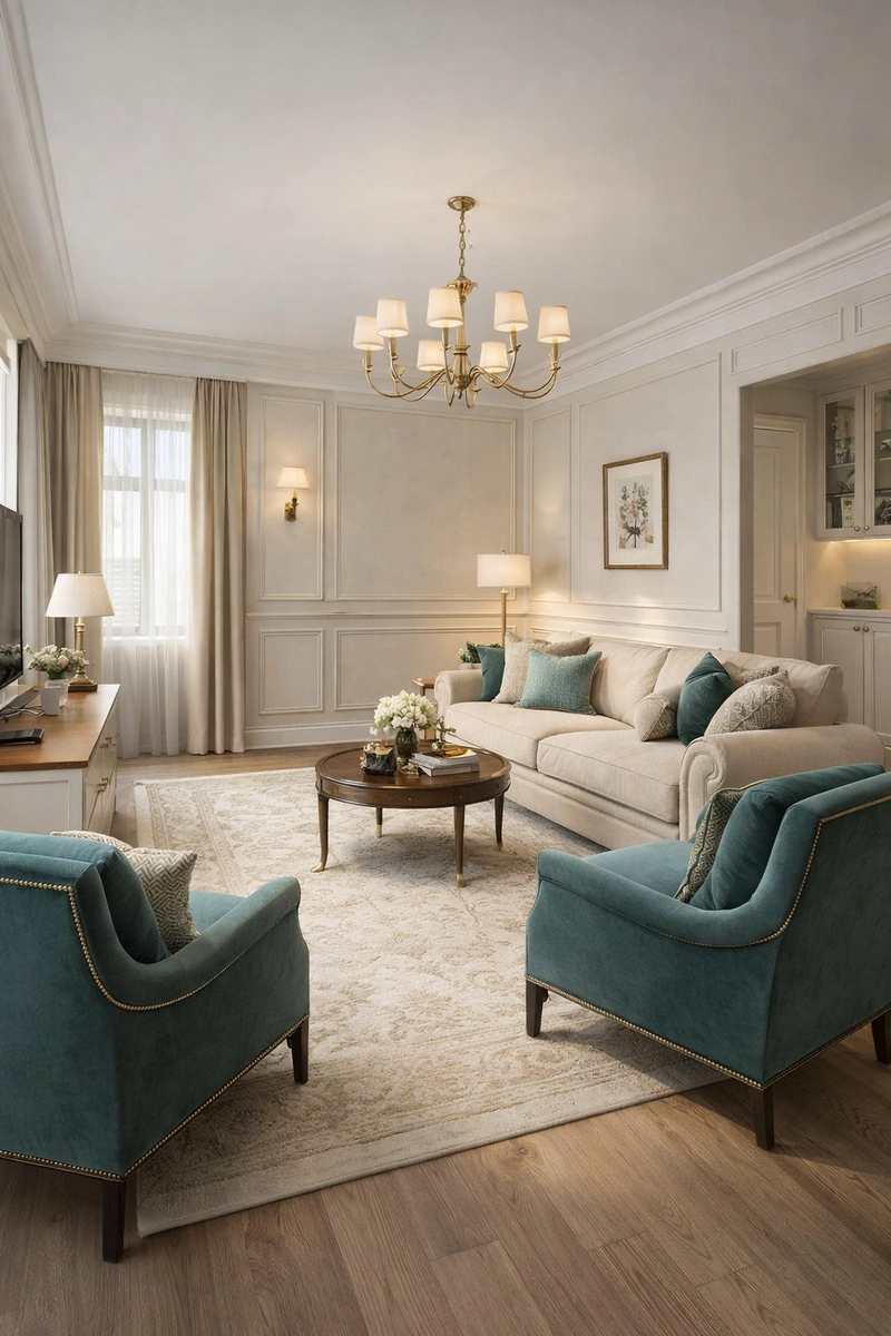 Дизайн интерьера в стиле Классика — Гостиная от нейросети RoomGPT
