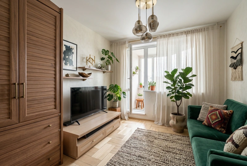 Дизайн гостиной в стиле Эклектика — фото интерьера от нейросети RoomGPT