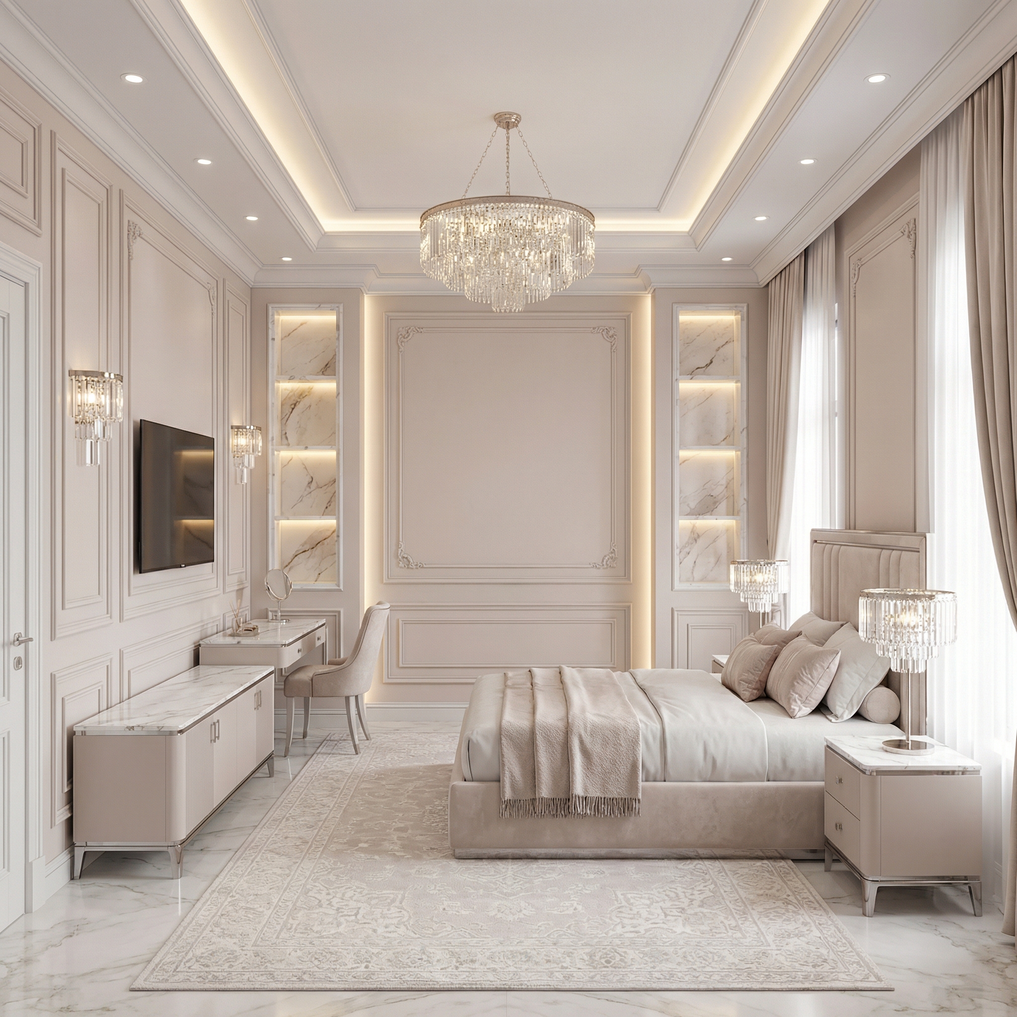 Дизайн спальни в стиле Классика — фото интерьера от нейросети RoomGPT