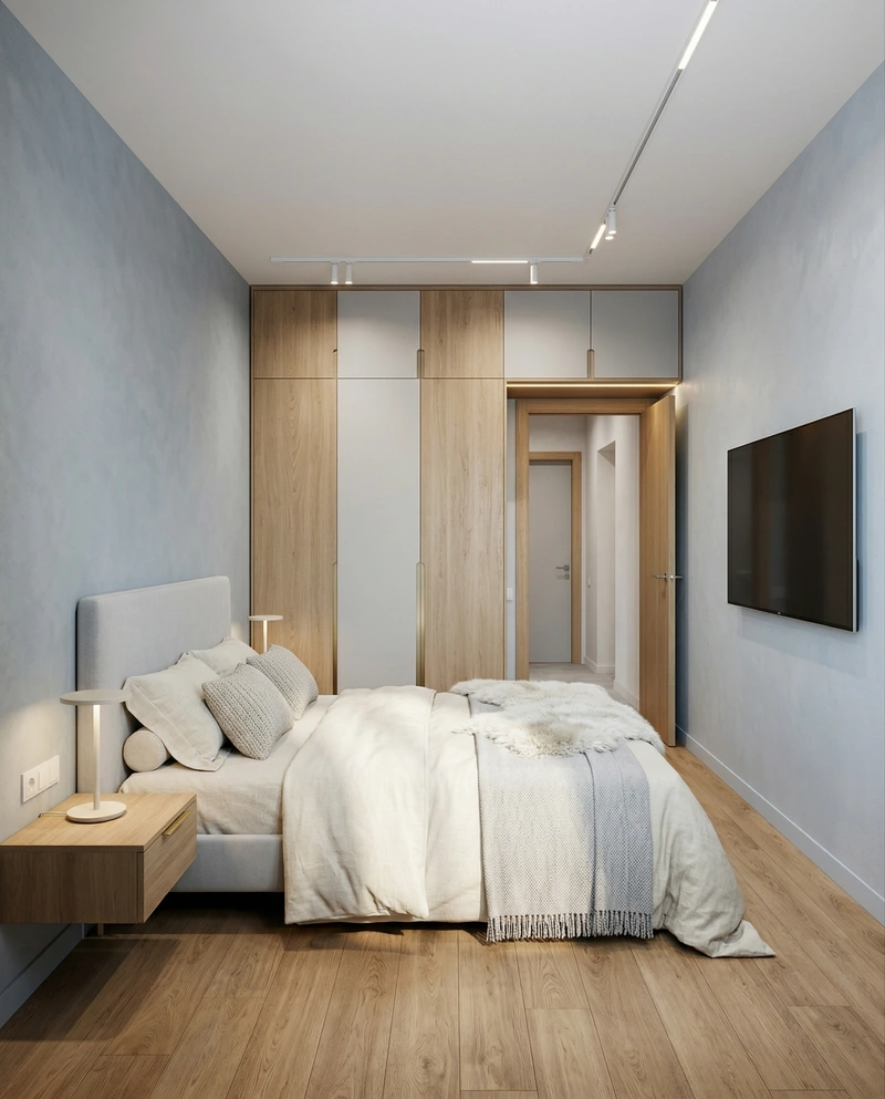 Дизайн спальни в стиле Сканди — фото интерьера от нейросети RoomGPT