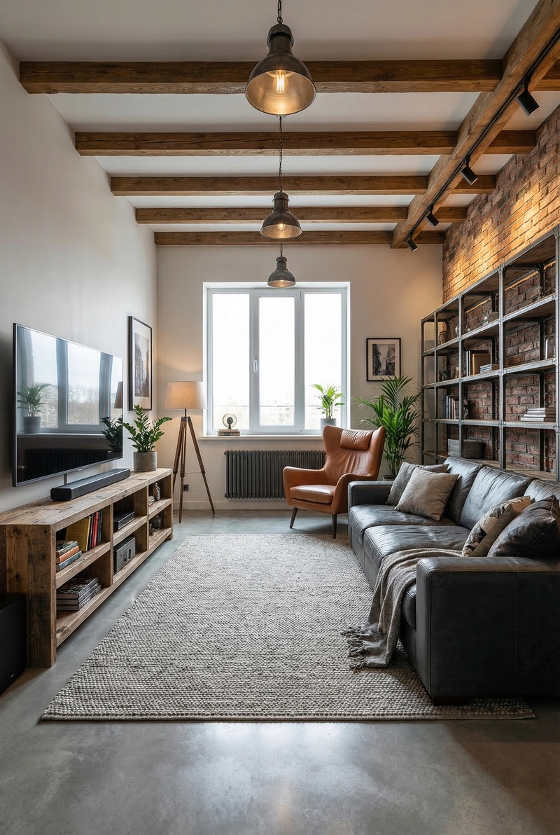 Дизайн интерьера в стиле Лофт — Гостиная от нейросети RoomGPT
