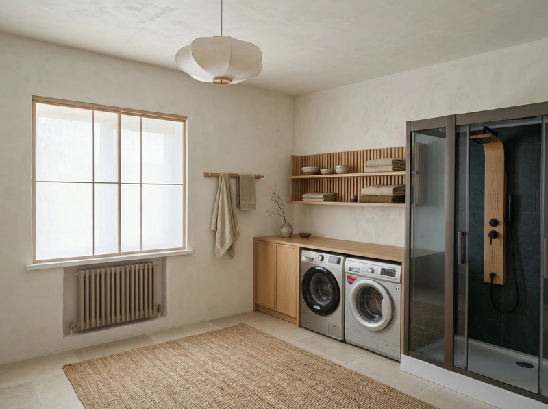 Дизайн ванной в стиле Japandi — фото интерьера от нейросети RoomGPT