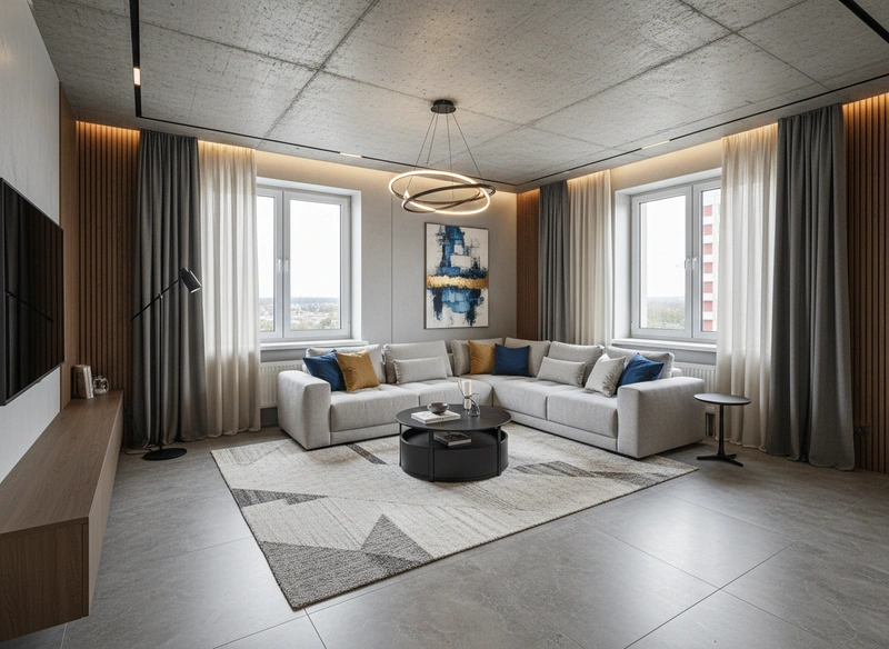 Дизайн интерьера в стиле Контемпорари — Гостиная от нейросети RoomGPT