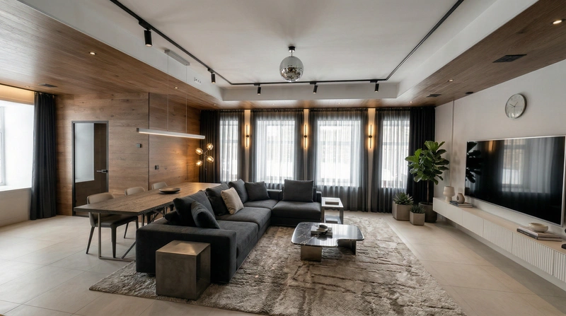 Дизайн интерьера в стиле Контемпорари — Гостиная от нейросети RoomGPT