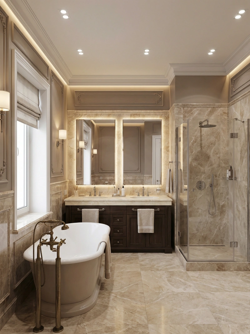 Дизайн ванной в стиле Классика — фото интерьера от нейросети RoomGPT