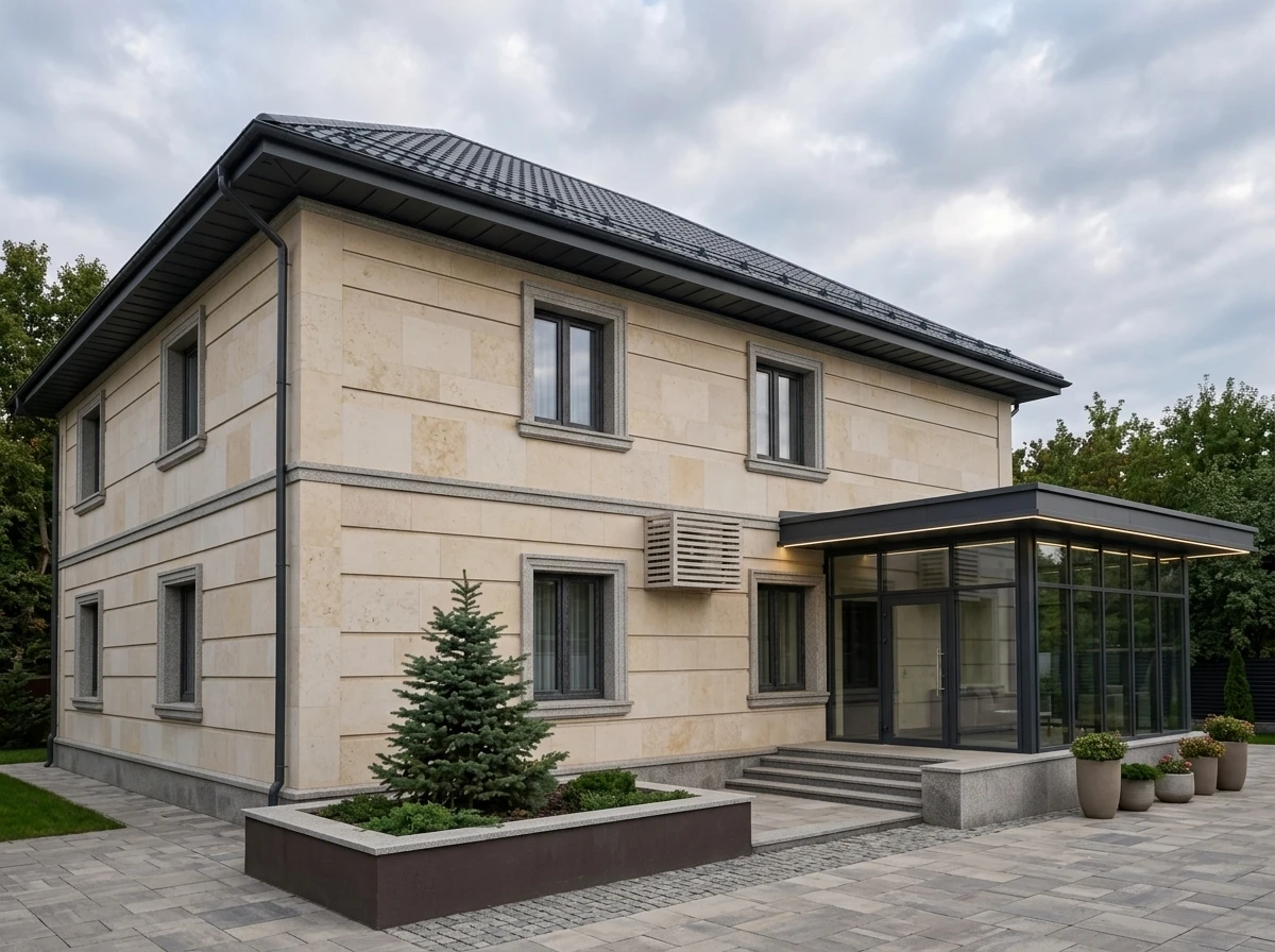 Дизайн фасада в стиле Контемпорари — фото фасада от нейросети RoomGPT