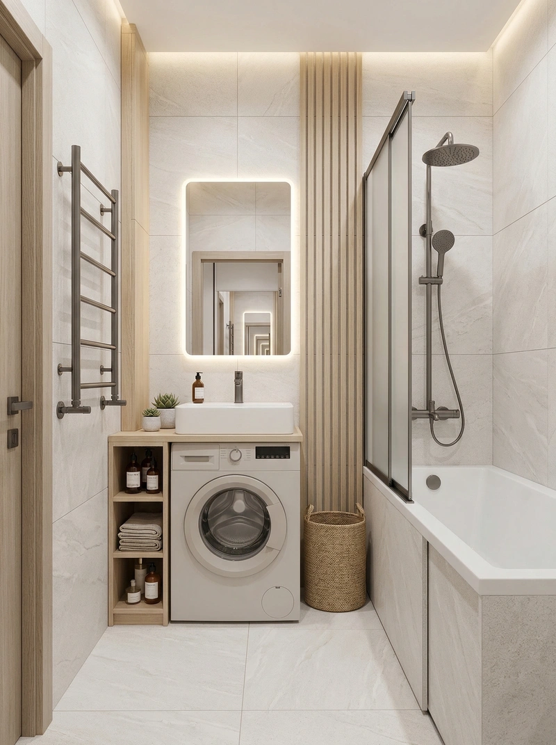 Дизайн ванной в стиле Хюгге — фото интерьера от нейросети RoomGPT