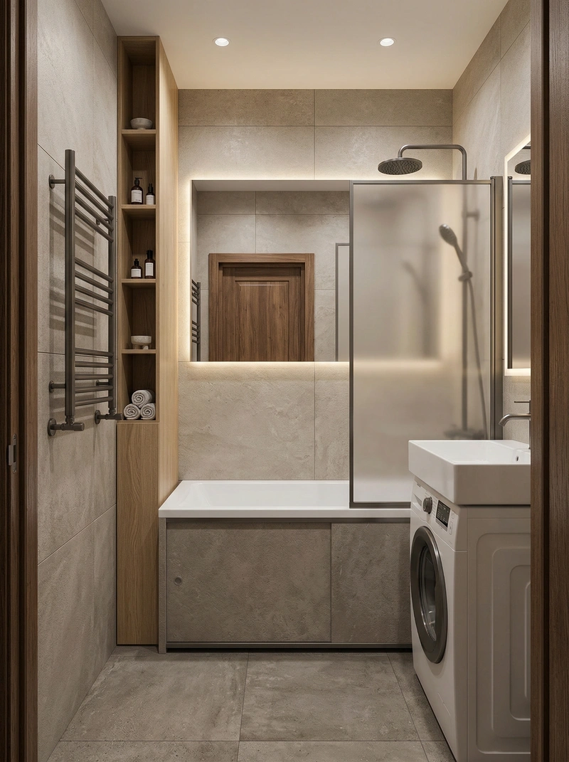 Дизайн ванной в стиле Japandi — фото интерьера от нейросети RoomGPT