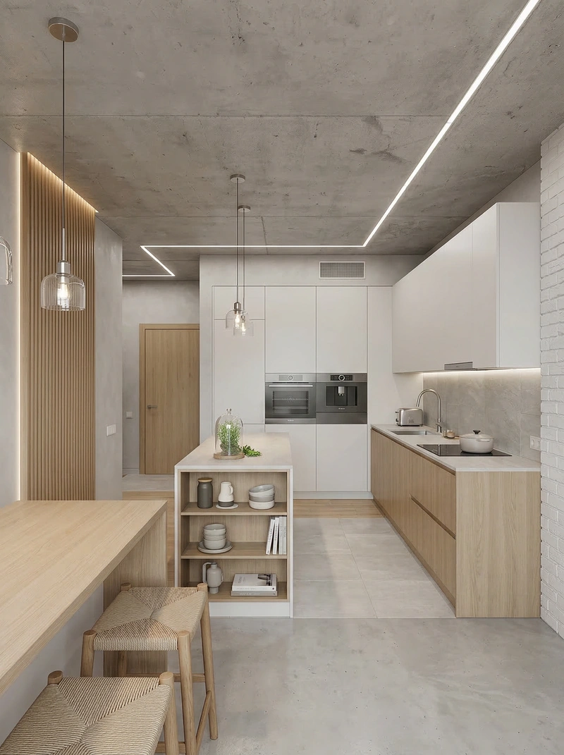 Дизайн кухни в стиле Сканди — фото интерьера от нейросети RoomGPT