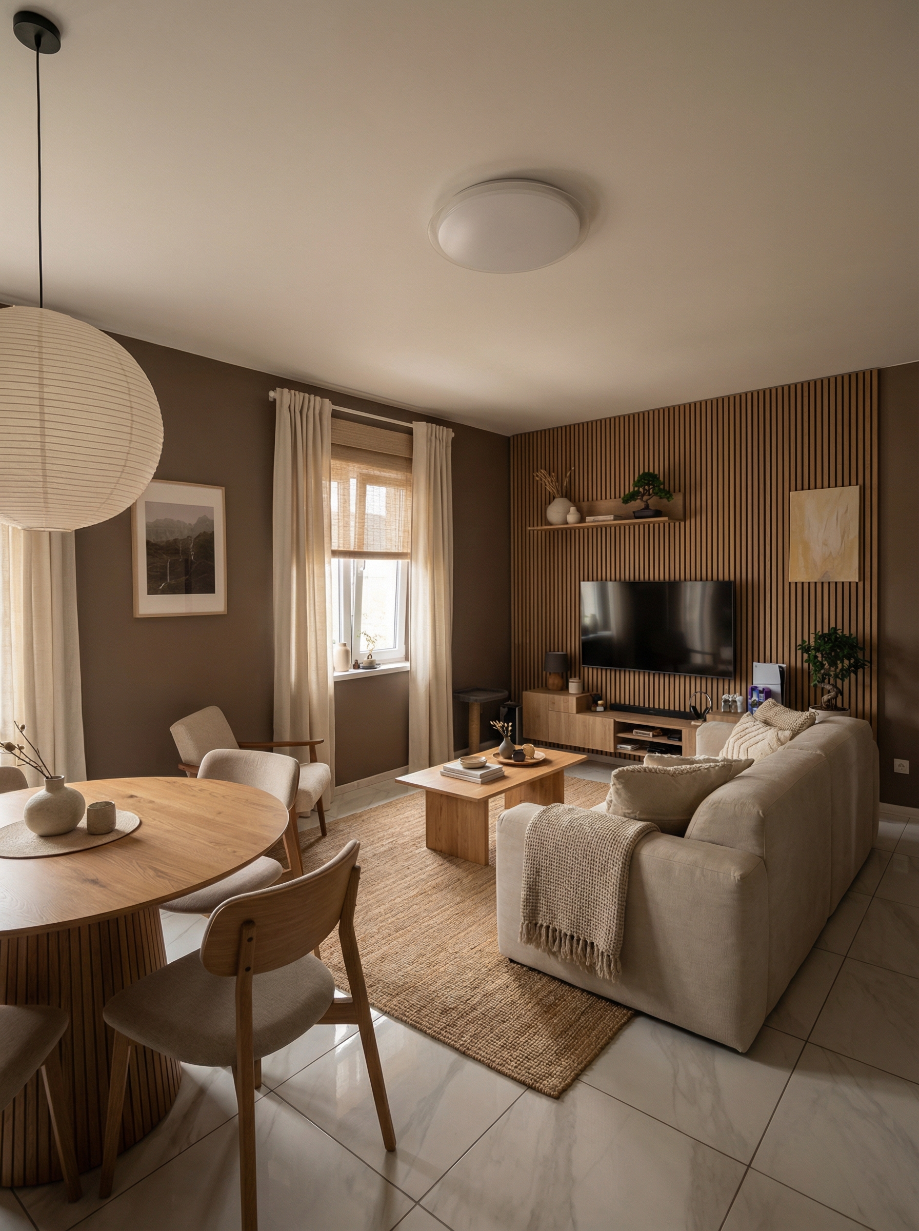 Дизайн гостиной в стиле Japandi — фото интерьера от нейросети RoomGPT