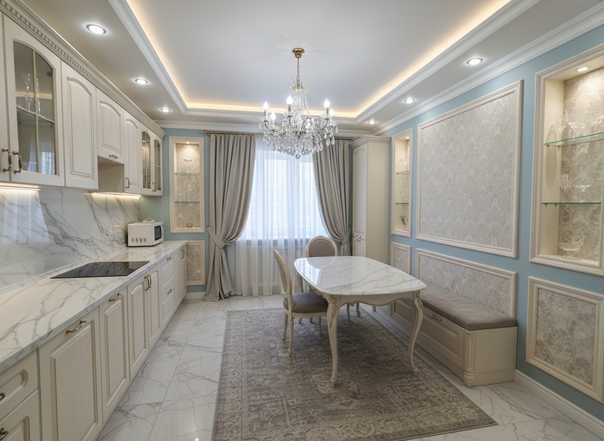 Дизайн кухни в стиле Классика — фото интерьера от нейросети RoomGPT