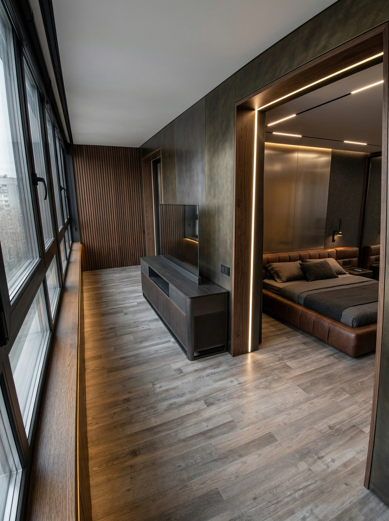 Дизайн спальни в стиле Блэктэк — фото интерьера от нейросети RoomGPT