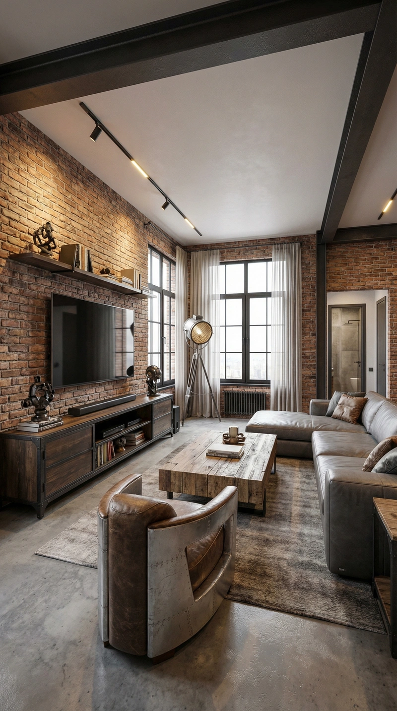 Дизайн гостиной в стиле Лофт — фото интерьера от нейросети RoomGPT