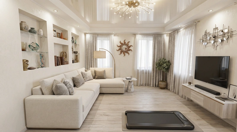 Дизайн интерьера в стиле Контемпорари — Гостиная от нейросети RoomGPT