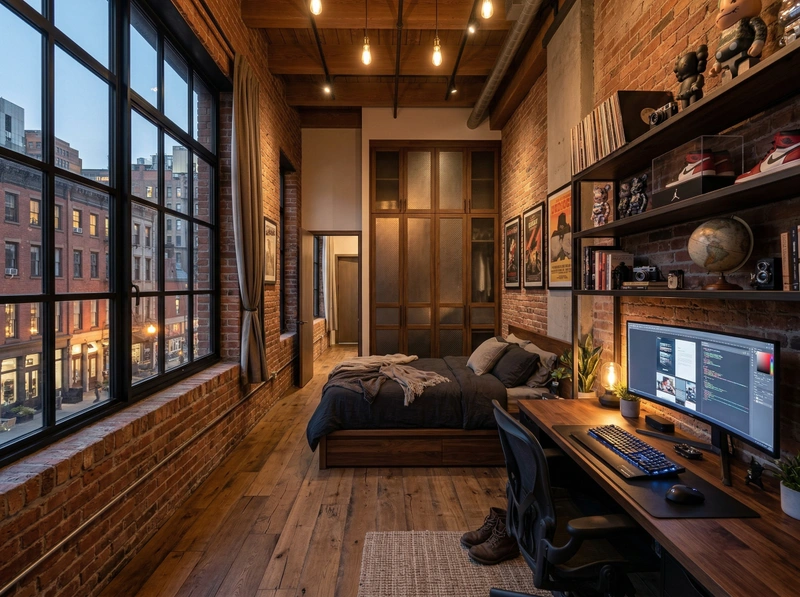 Дизайн спальни в стиле Лофт — фото интерьера от нейросети RoomGPT
