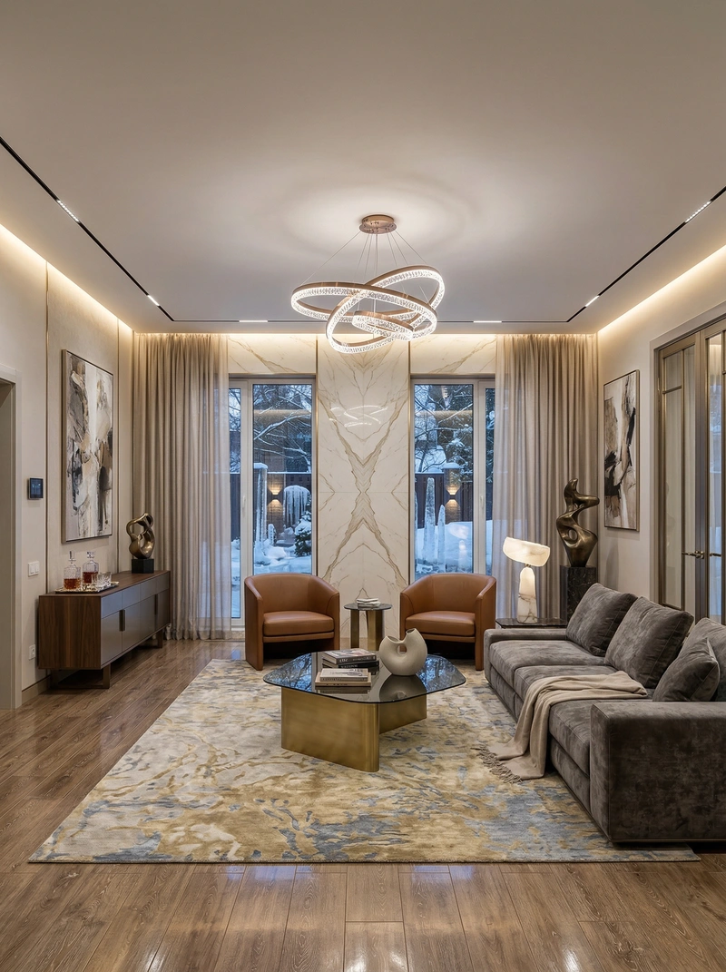 Дизайн интерьера в стиле Контемпорари — Гостиная от нейросети RoomGPT