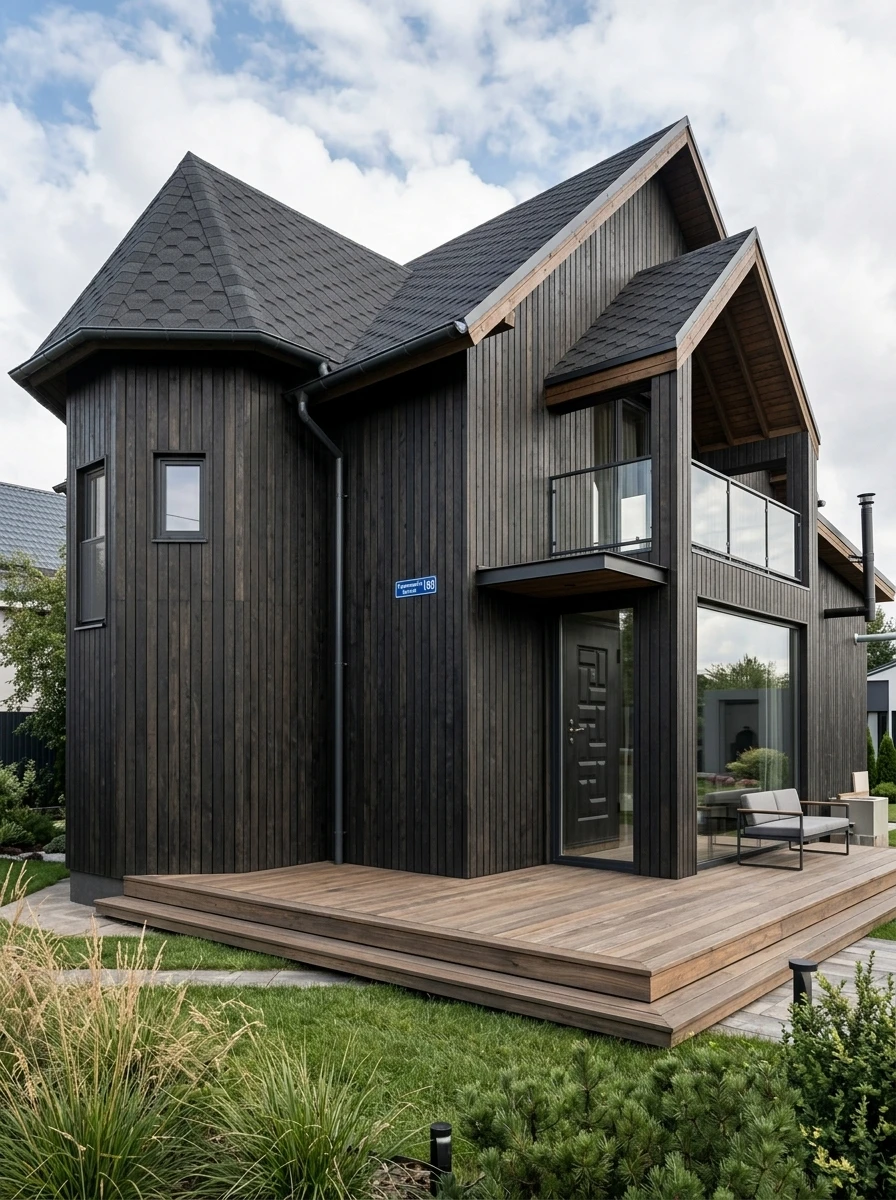 Дизайн фасада в стиле Барнхаус — фото фасада от нейросети RoomGPT