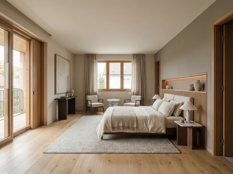 Дизайн спальни в стиле Japandi — фото интерьера от нейросети RoomGPT