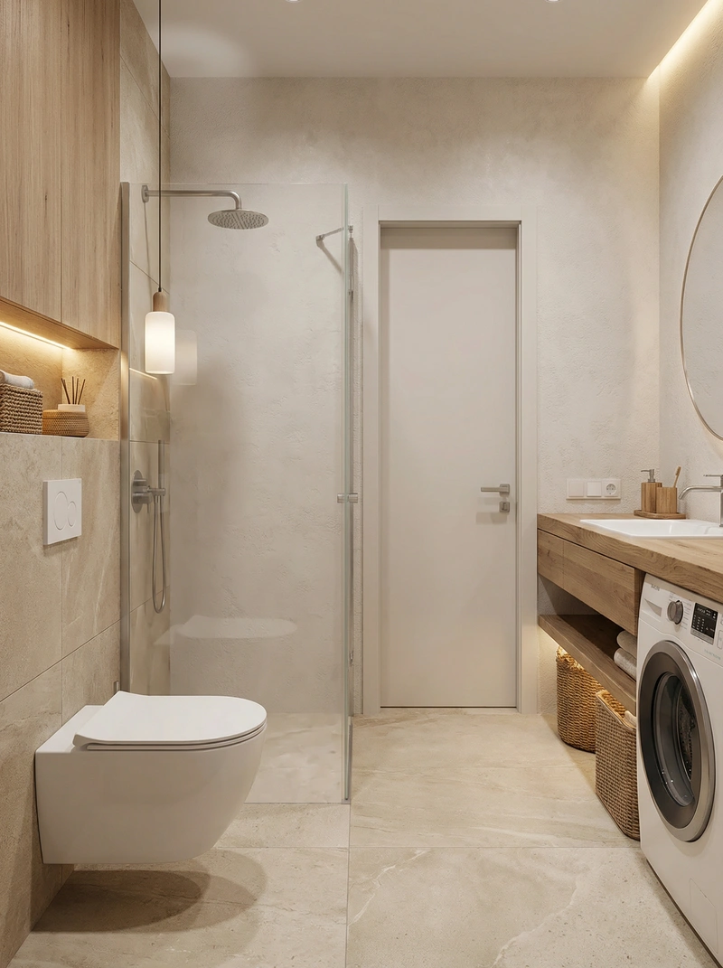 Дизайн ванной в стиле Japandi — фото интерьера от нейросети RoomGPT