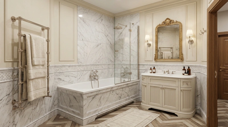 Дизайн ванной в стиле Классика — фото интерьера от нейросети RoomGPT
