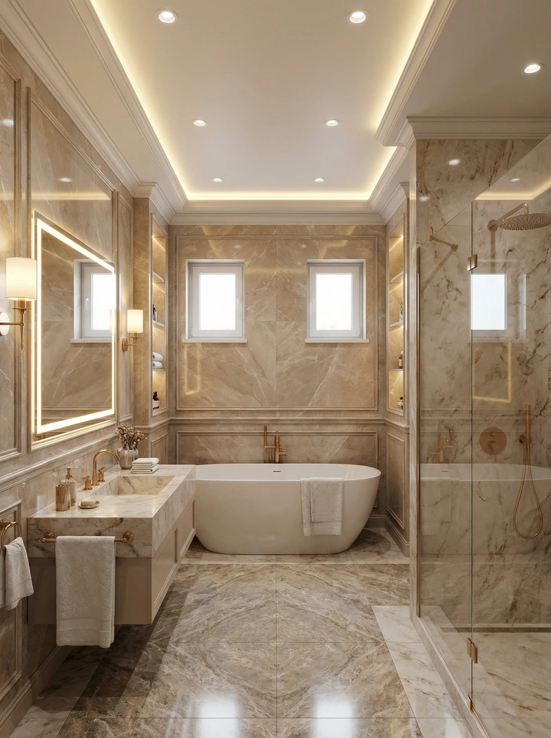 Дизайн ванной в стиле Классика — фото интерьера от нейросети RoomGPT