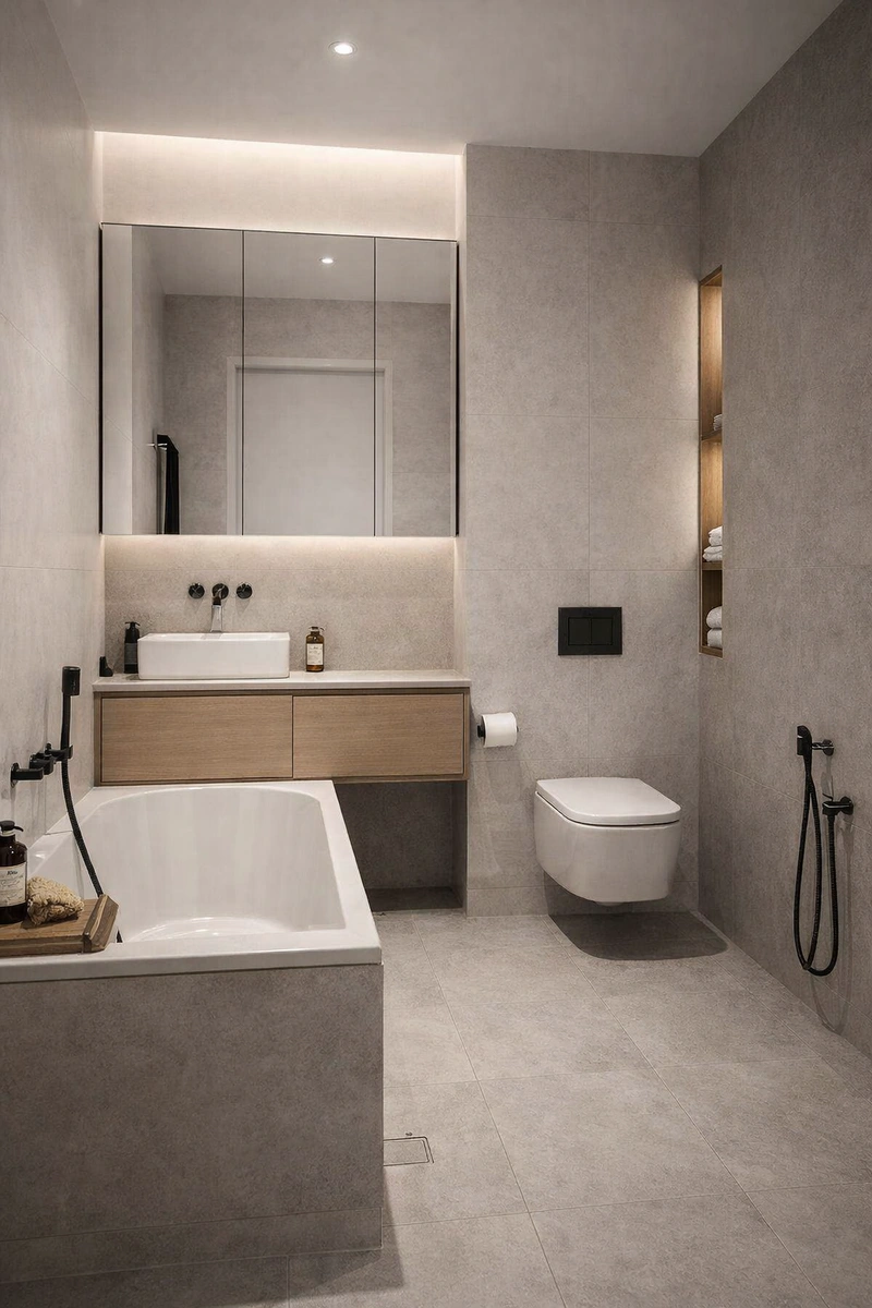 Дизайн ванной в стиле Минимализм — фото интерьера от нейросети RoomGPT