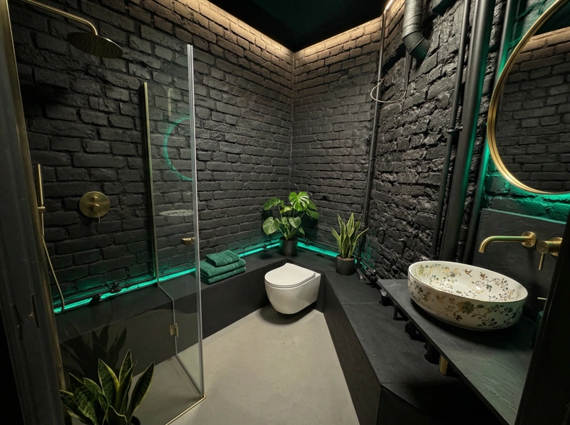 Дизайн ванной в стиле Лофт — фото интерьера от нейросети RoomGPT