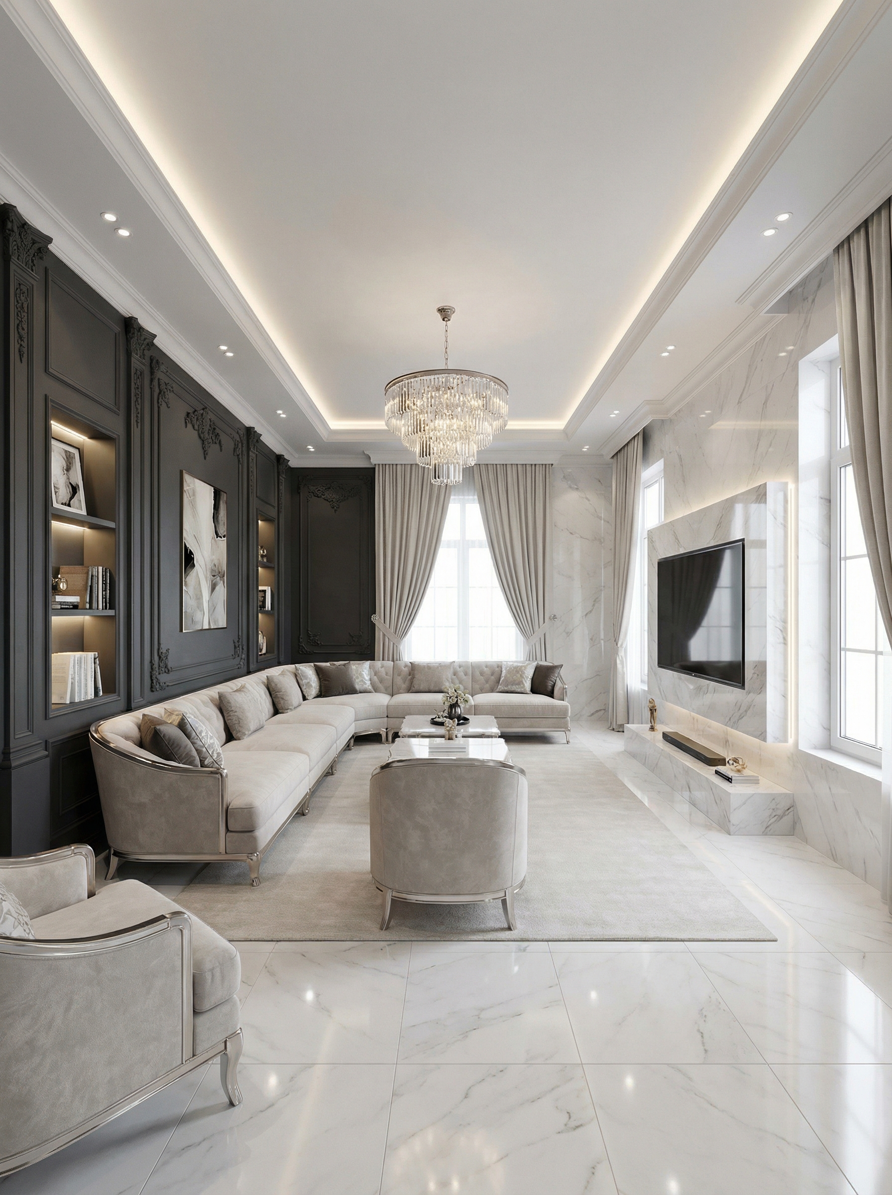 Дизайн гостиной в стиле Классика — фото интерьера от нейросети RoomGPT