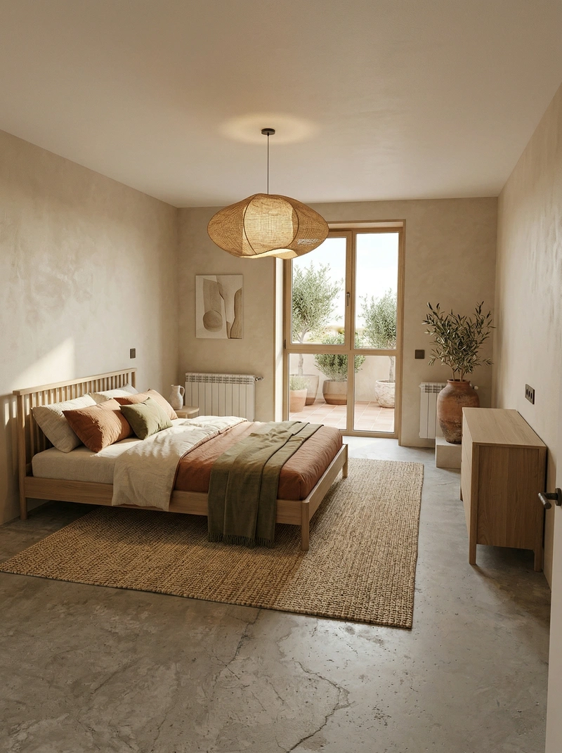 Дизайн спальни в стиле Japandi — фото интерьера от нейросети RoomGPT